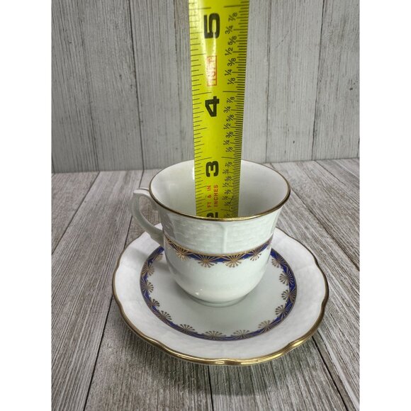 Vintage TK Thun Czechoslovakia Teacups & Saucers Blue & Gold Rim - Set of 2 - Picture 10 of 14